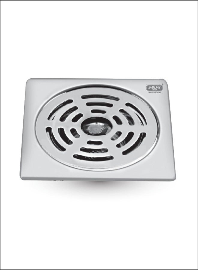 Sanjay Chilly SS Floor Drain with Hole (Pipe Insert) 304 Grade Kitchen Sink Top Cover Jali Luxurious Bathroom Gratings Water Drain Strainer Bathtub Laundry Square Ringo Gypsy - Silver - 5 x 5 INCH - Image 1